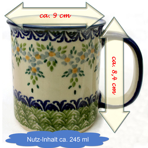 Bunzlauer Keramik Becher mit großen Griff Dekor Barbara