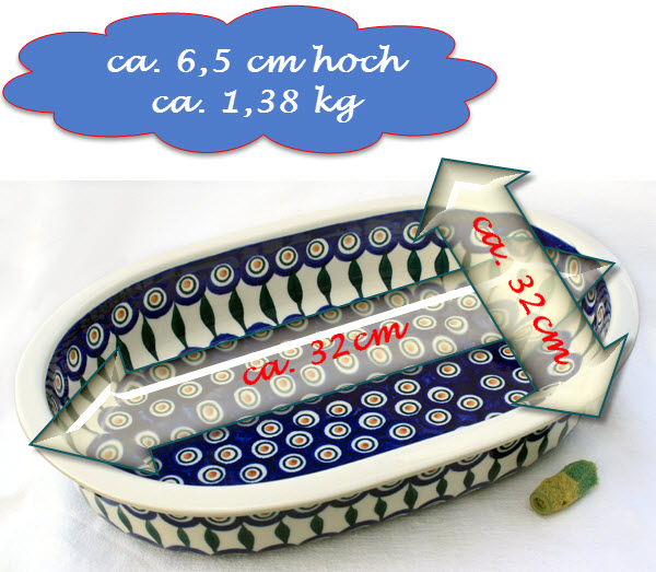 Bunzlauer Keramik Auflaufform oval 32 cm Dekor Pfauenauge