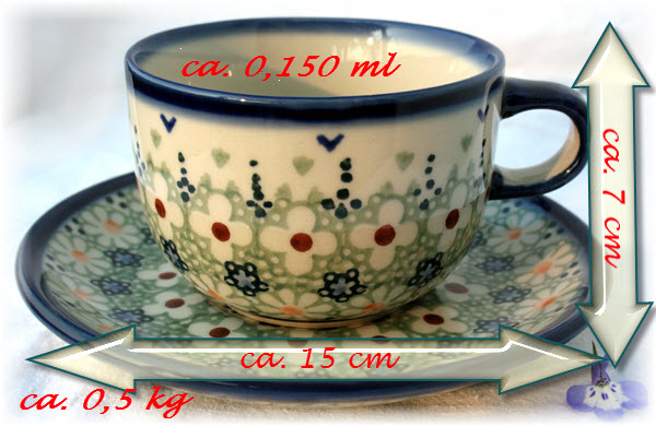 Bunzlauer Keramik Tasse mit Untertasse Dekor Beate