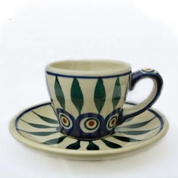 Orig. Bunzlauer Espresso-Tasse mit Untertasse Dekor Pfauenauge