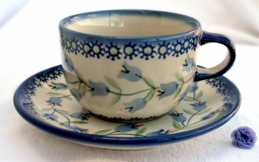 Bunzlauer Keramik Tase mit Untertasse Dekor Agnes