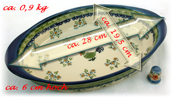 Bunzlauer Keramik Auflauf oval 28 cm Dekor Bianca